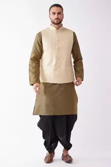 Black Woven Silk Blend Dhoti-Kurta