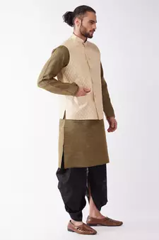 Black Woven Silk Blend Dhoti-Kurta