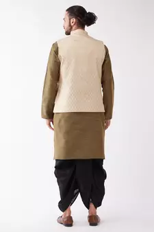 Black Woven Silk Blend Dhoti-Kurta