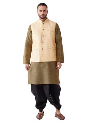 Black Woven Silk Blend Dhoti-Kurta 1