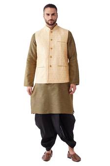 Black Woven Silk Blend Dhoti-Kurta