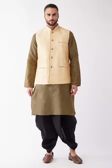 Black Woven Silk Blend Dhoti-Kurta