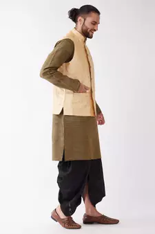 Black Woven Silk Blend Dhoti-Kurta