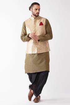 Black Woven Silk Blend Dhoti-Kurta