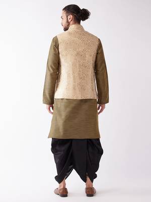 Black Woven Silk Blend Dhoti-Kurta 3