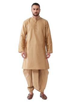 Gold Plain Silk Blend Dhoti-Kurta