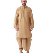 Gold Plain Silk Blend Dhoti-Kurta