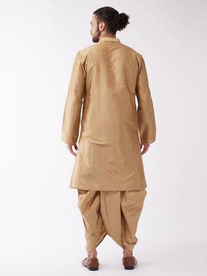 Gold Plain Silk Blend Dhoti-Kurta 4