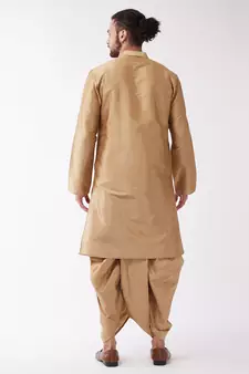 Gold Plain Silk Blend Dhoti-Kurta