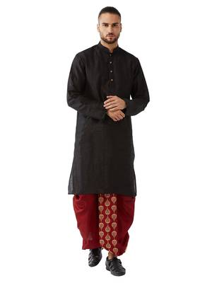 Black Embroidered Silk Blend Dhoti-Kurta 1