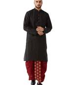 Black Embroidered Silk Blend Dhoti-Kurta