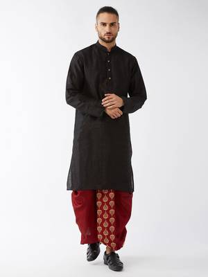 Black Embroidered Silk Blend Dhoti-Kurta 2
