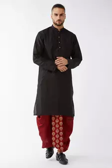 Black Embroidered Silk Blend Dhoti-Kurta