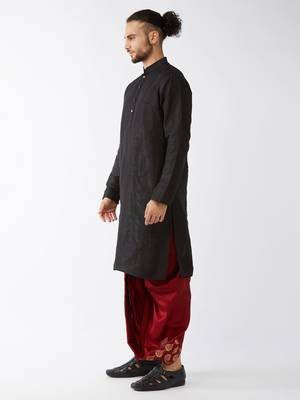 Black Embroidered Silk Blend Dhoti-Kurta 3