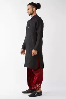 Black Embroidered Silk Blend Dhoti-Kurta