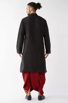 Black Embroidered Silk Blend Dhoti-Kurta