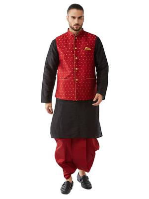 Black woven silk blend dhoti-kurta 1