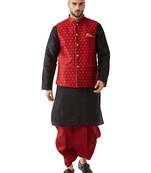 Black woven silk blend dhoti-kurta
