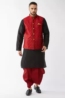 Black woven silk blend dhoti-kurta