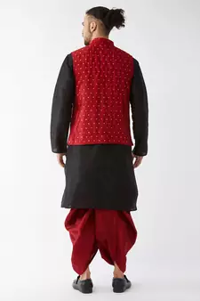 Black woven silk blend dhoti-kurta