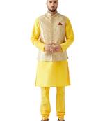 Yellow Woven Silk Blend Kurta-Pajama
