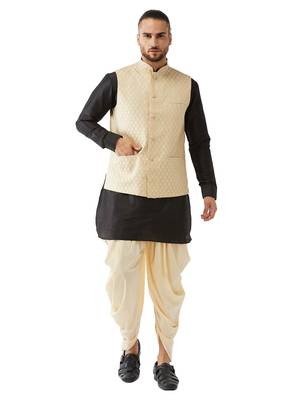 Black Woven Silk Blend Dhoti-Kurta 1
