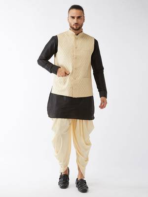 Black Woven Silk Blend Dhoti-Kurta 2