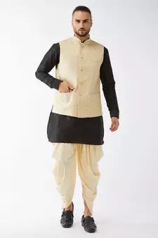 Black Woven Silk Blend Dhoti-Kurta