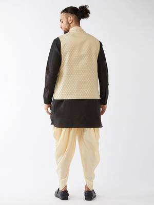 Black Woven Silk Blend Dhoti-Kurta 4