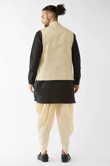 Black Woven Silk Blend Dhoti-Kurta