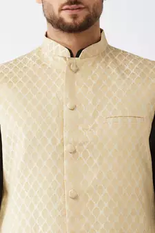 Black Woven Silk Blend Dhoti-Kurta