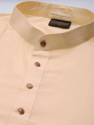 Mens' Gold Cotton Blend Kurta Dhoti And Dupatta 3