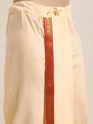 Mens' Gold Cotton Blend Kurta Dhoti And Dupatta 4
