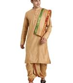 Mens' Rose Gold Cotton Blend Kurta Dhoti And Dupatta