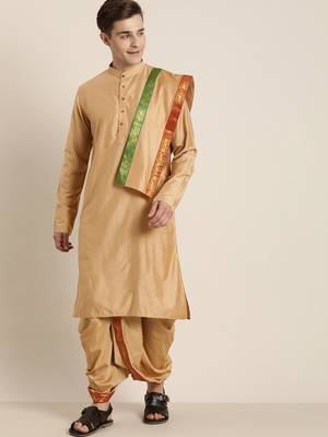 Mens' Rose Gold Cotton Blend Kurta Dhoti And Dupatta 2