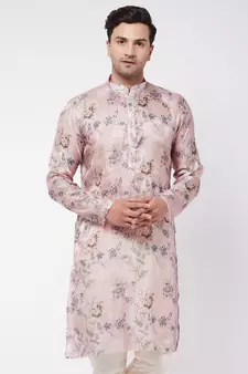 Multicolor-Base-Peach Cotton Blend Kurta