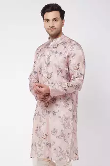 Multicolor-Base-Peach Cotton Blend Kurta