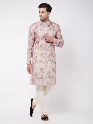 Pink And White Cotton Blend Kurta Pyjama Set 2