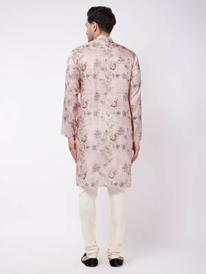 Pink And White Cotton Blend Kurta Pyjama Set 4