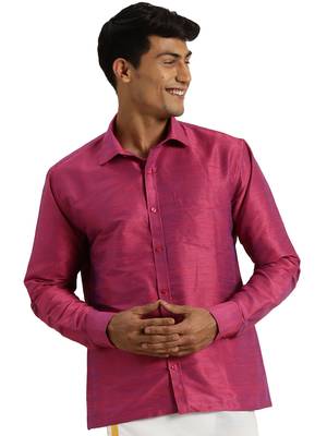 Men'S Purple Raw Silk Ethnic Shirt 1