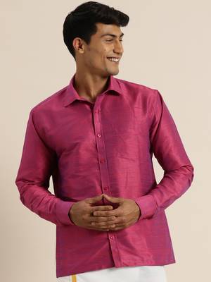 Men'S Purple Raw Silk Ethnic Shirt 2