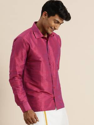 Men'S Purple Raw Silk Ethnic Shirt 3