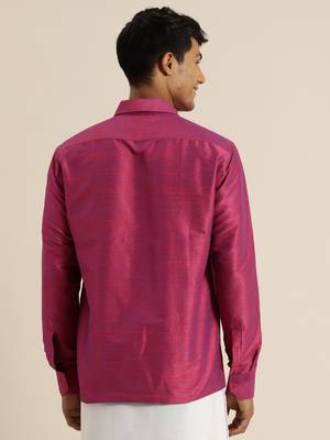 Men'S Purple Raw Silk Ethnic Shirt 4