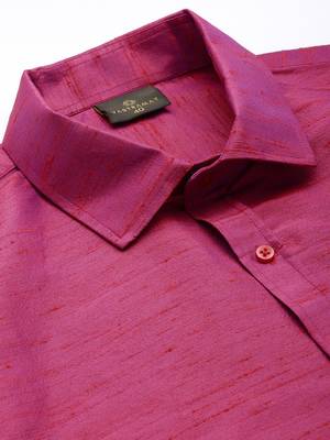 Men'S Purple Raw Silk Ethnic Shirt 5