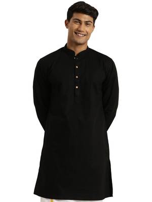 Men'S Black Cotton Kurta 1