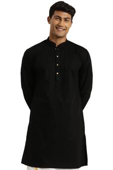 Men'S Black Cotton Kurta