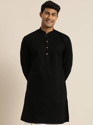 Men'S Black Cotton Kurta 2