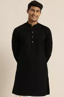 Men'S Black Cotton Kurta