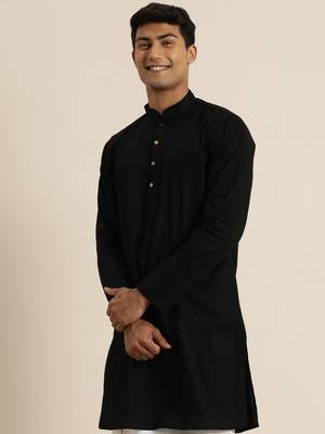 Men'S Black Cotton Kurta 3