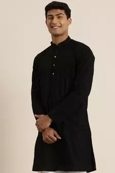 Men'S Black Cotton Kurta